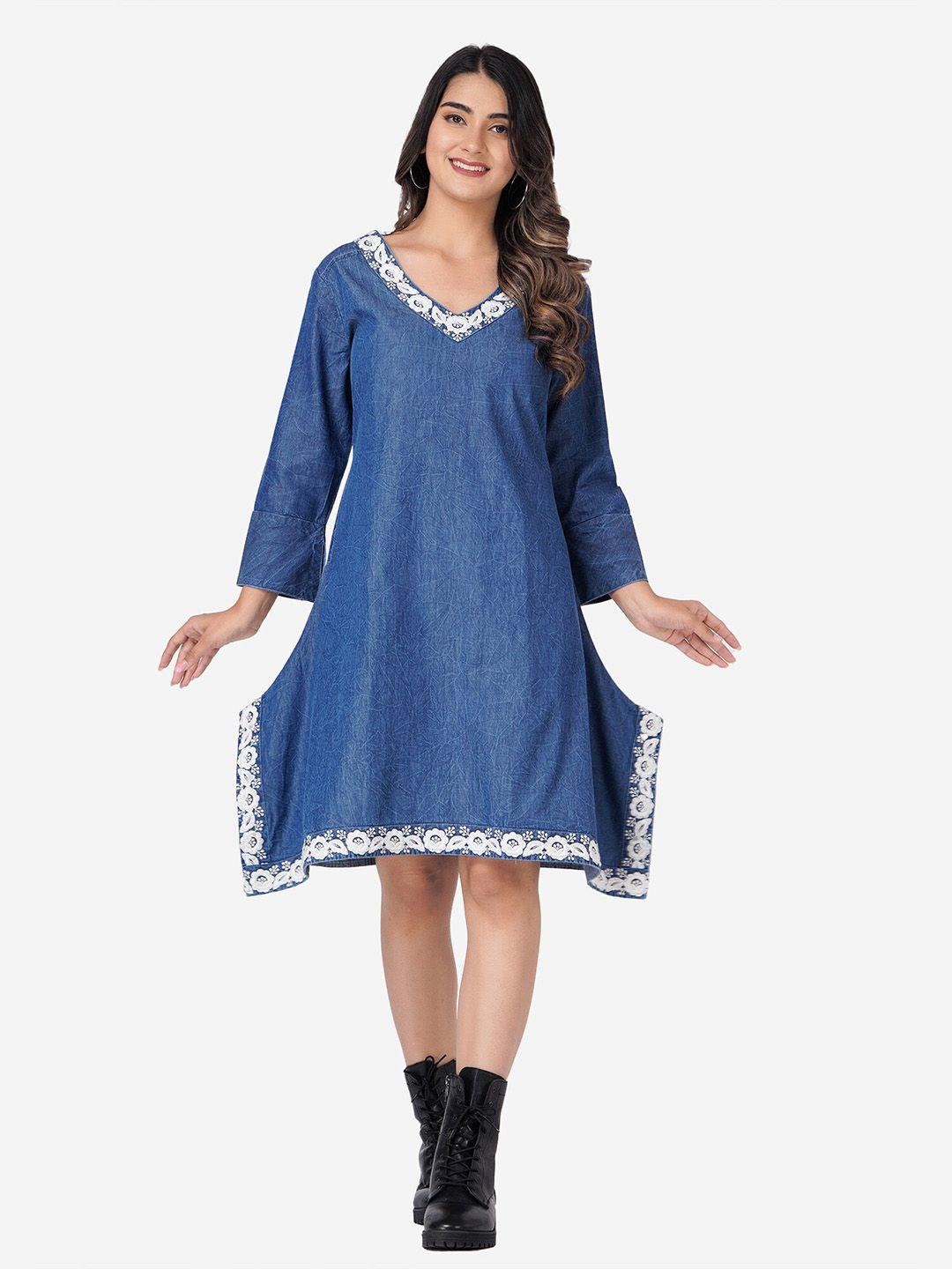 sumavi-fashion-floral-embroidered-organic-cotton-denim-a-line-dress