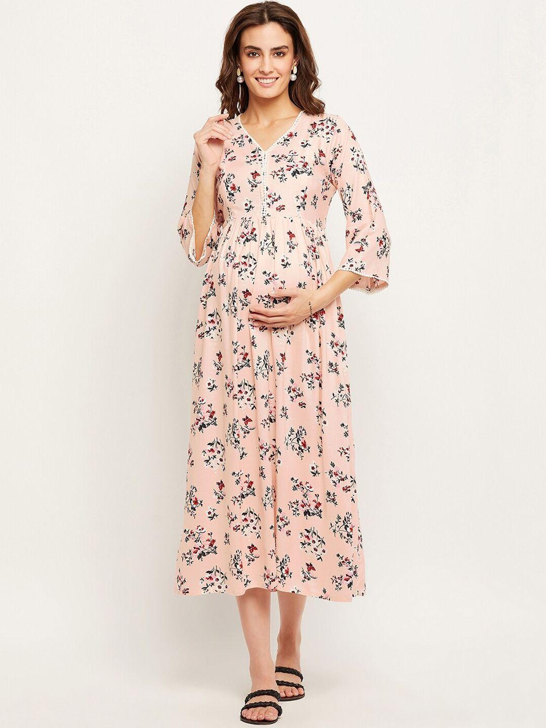 nabia-floral-printed-gathered-maternity-a-line-dress