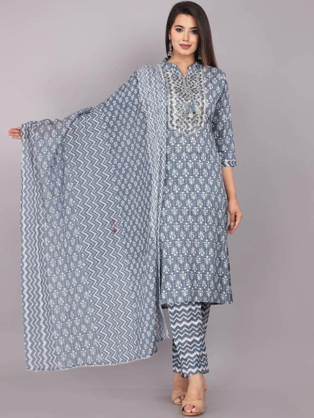 highlight-fashion-export-ethnic-motifs-printed-mirror-work-kurta-with-trousers-&-dupatta