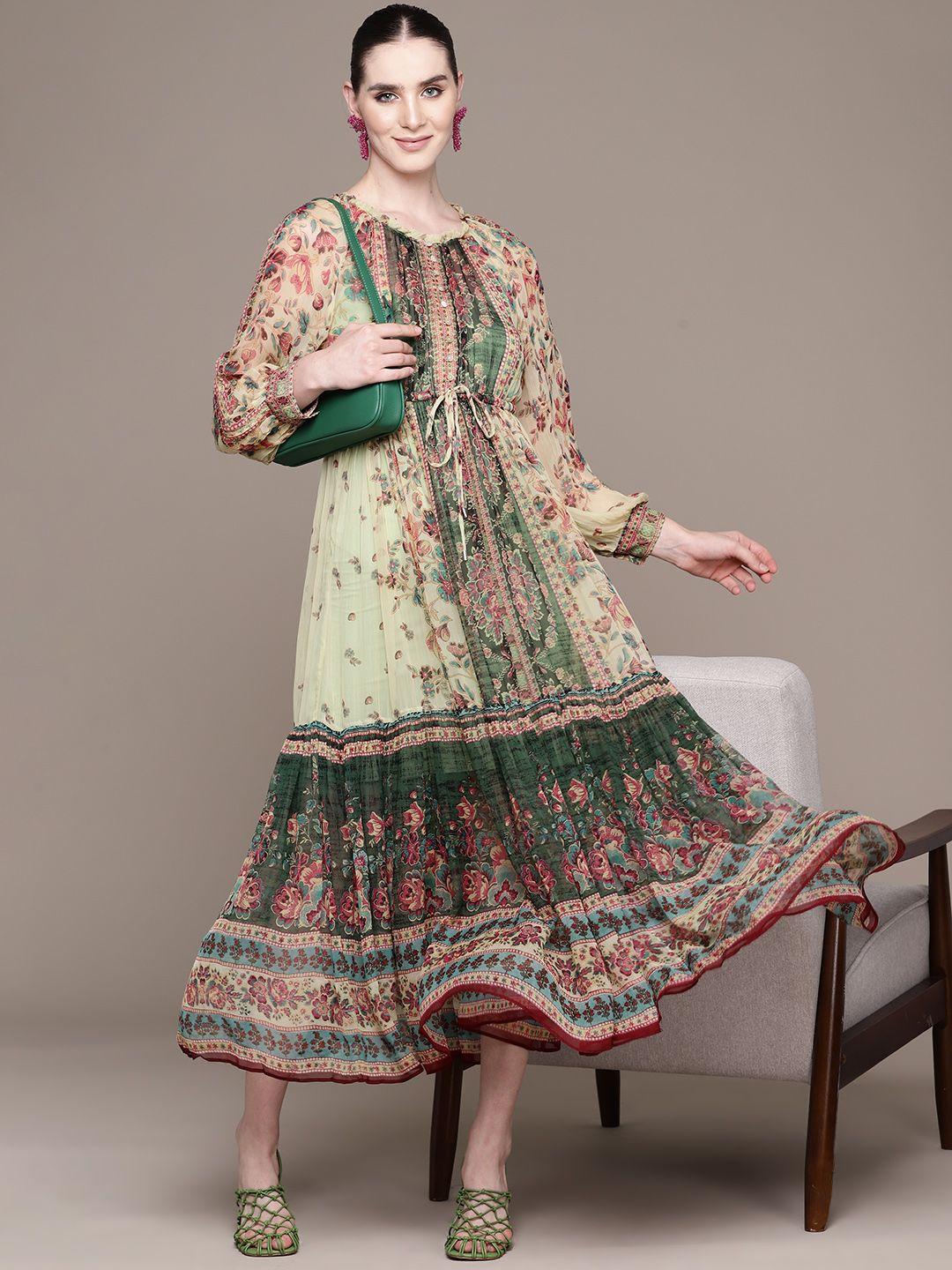 label-ritu-kumar-floral-print-puff-sleeve-layered-chiffon-a-line-maxi-dress