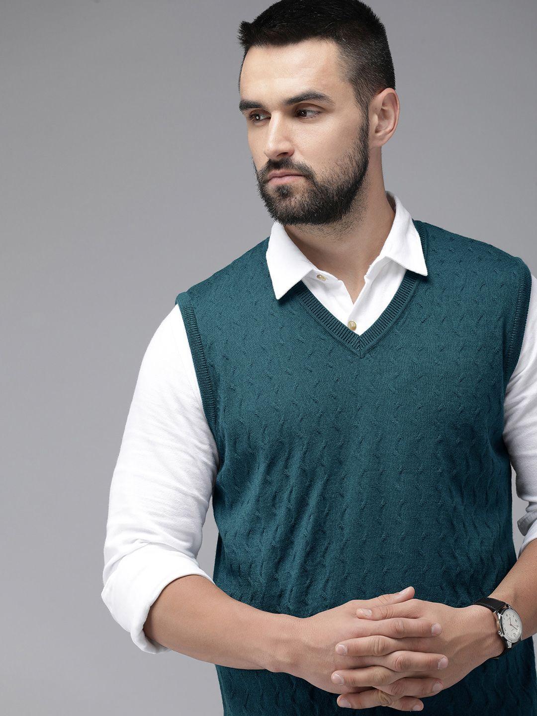 park-avenue-v-neck-sleeveless-self-design-sweater-vest