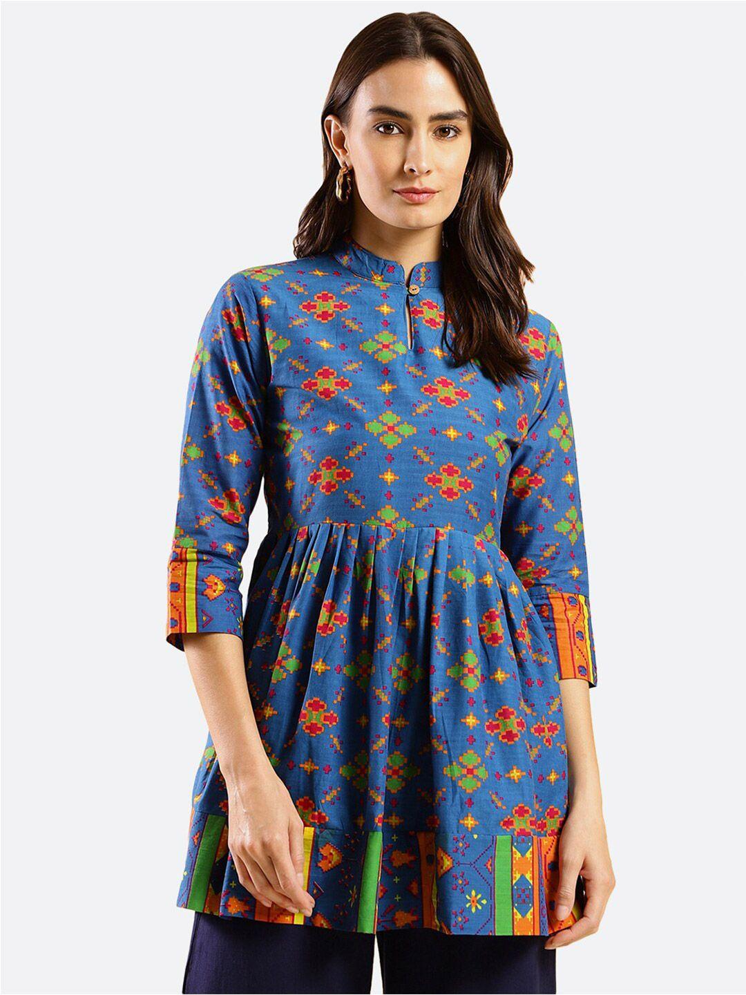 kalini-ethnic-motifs-printed-mandarin-collar-pure-cotton-a-line-longline-top