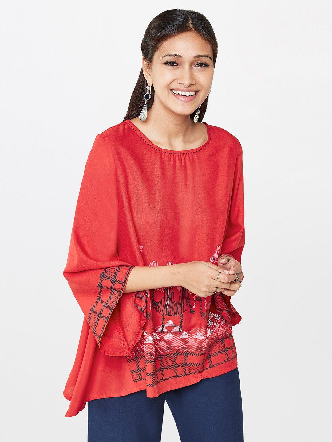 global-desi-women-red-printed-top