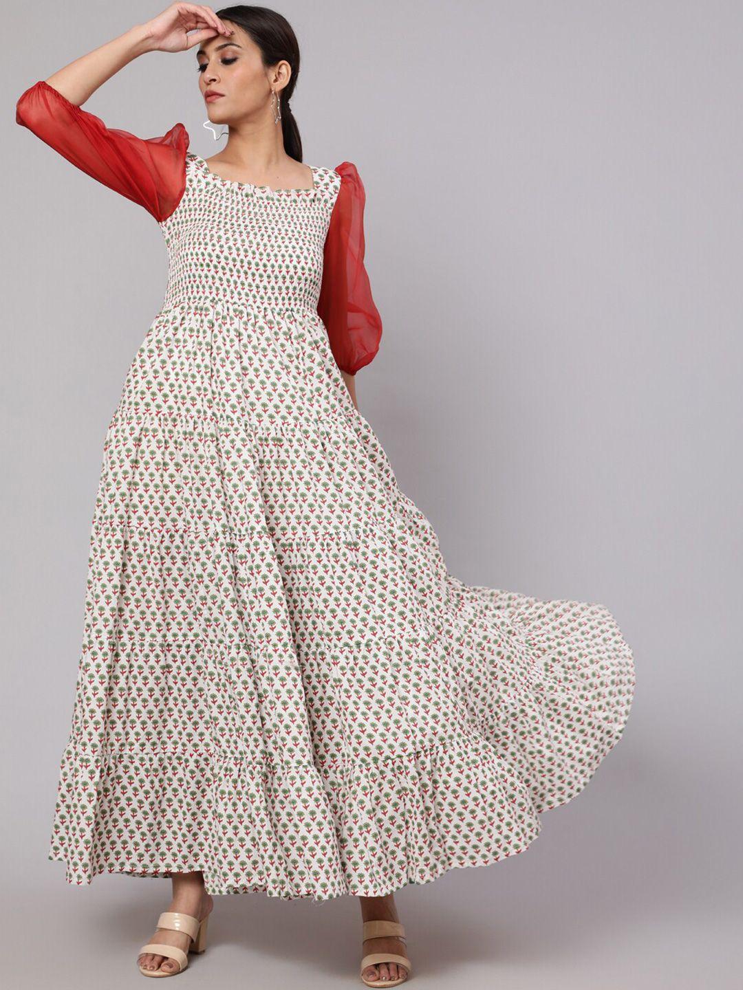aks-square-neck-floral-printed-tiered-puff-sleeve-smocked-cotton-maxi-dress
