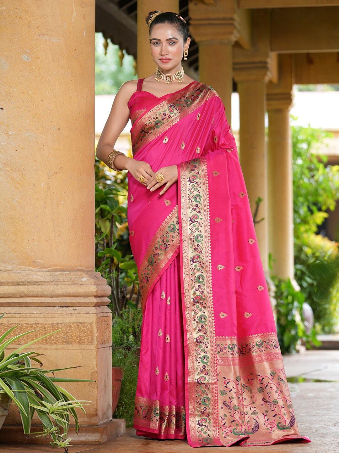 satrani-pink-ethnic-motifs-woven-design-zari-detailed-paithani-saree