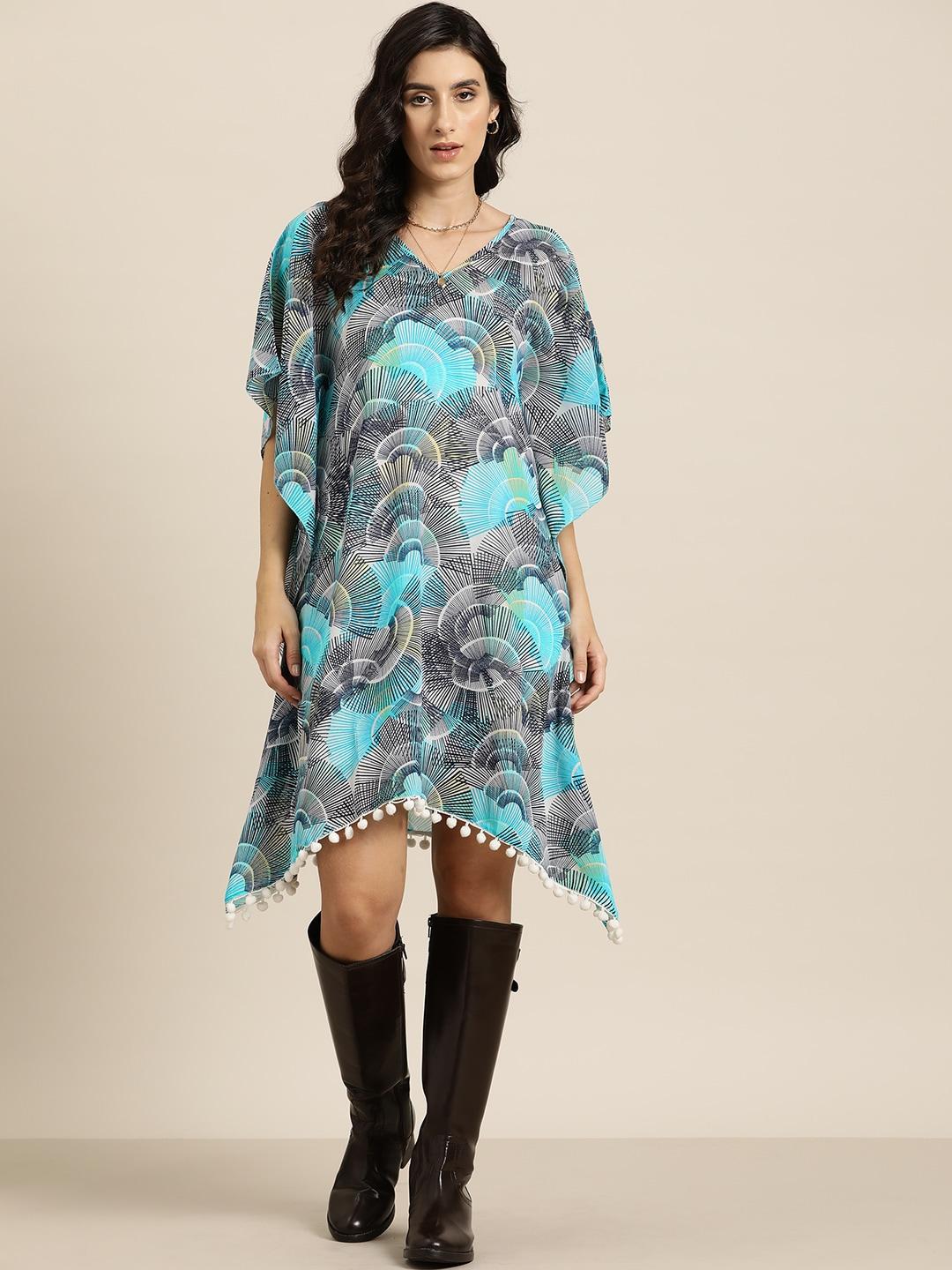 qurvii-printed-kimono-sleeve-georgette-kaftan-dress