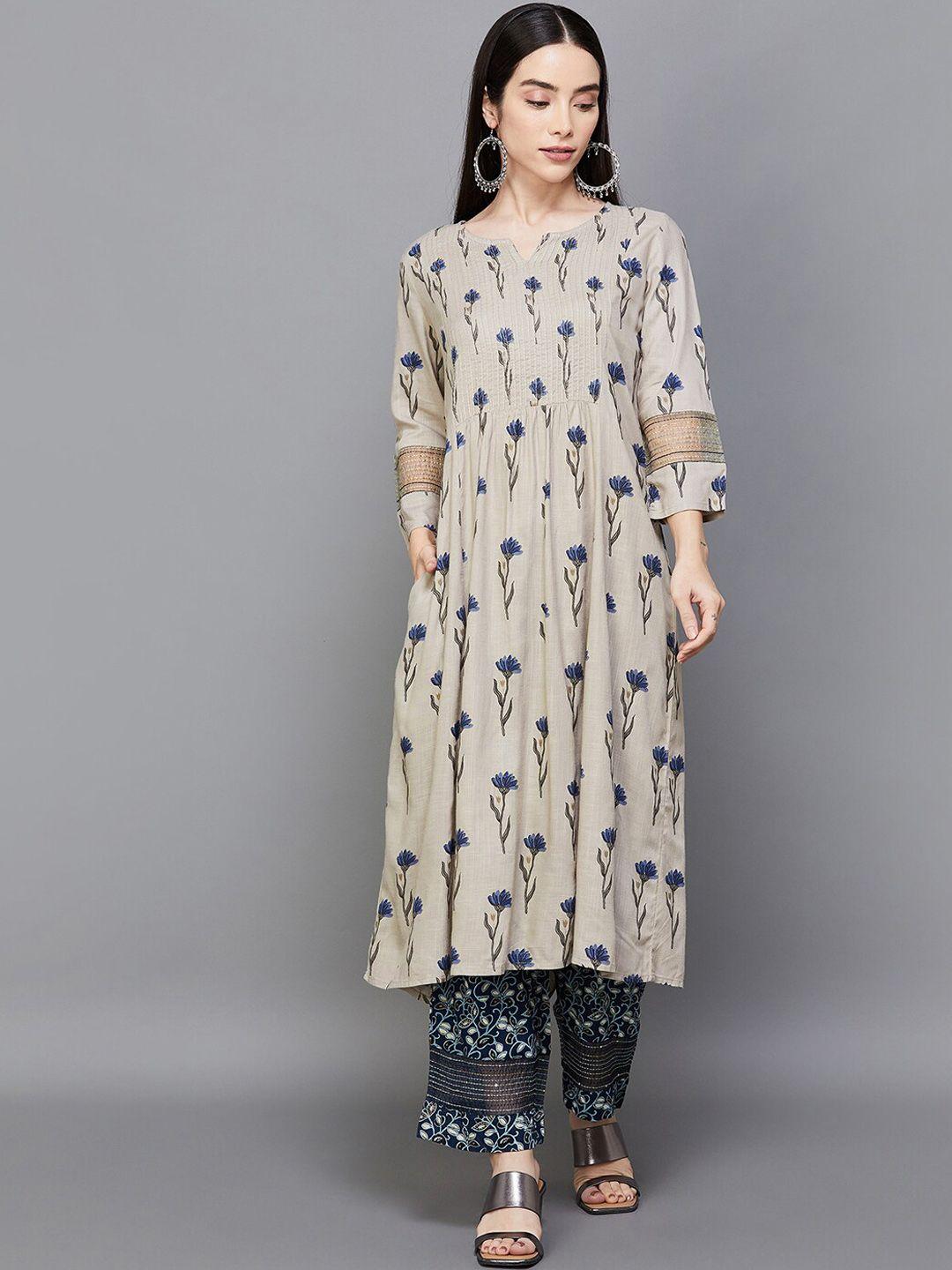 melange-by-lifestyle-floral-printed-regular-a-line-kurta-with-trousers