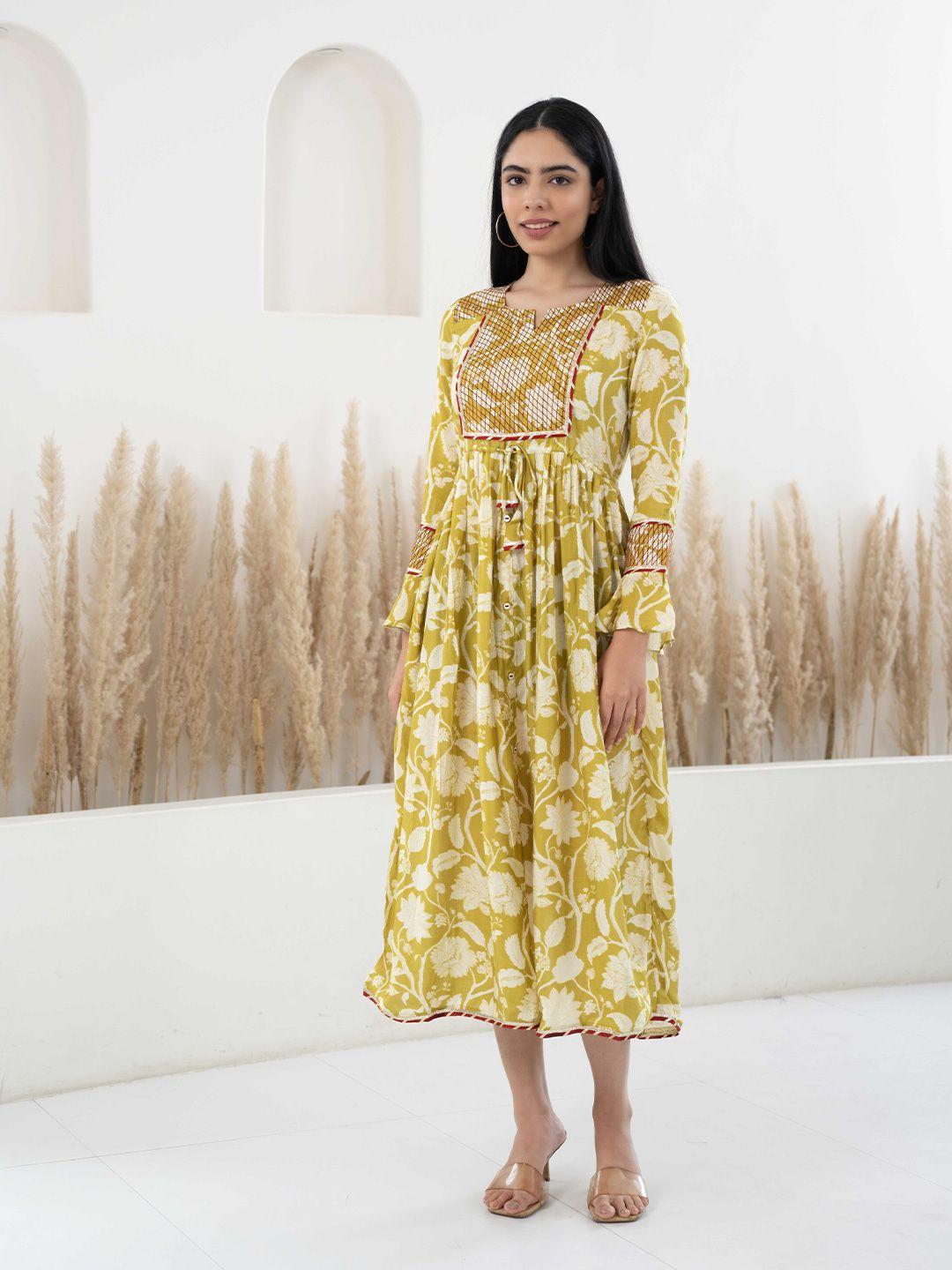 kalini-mustard-yellow-floral-print-a-line-midi-dress