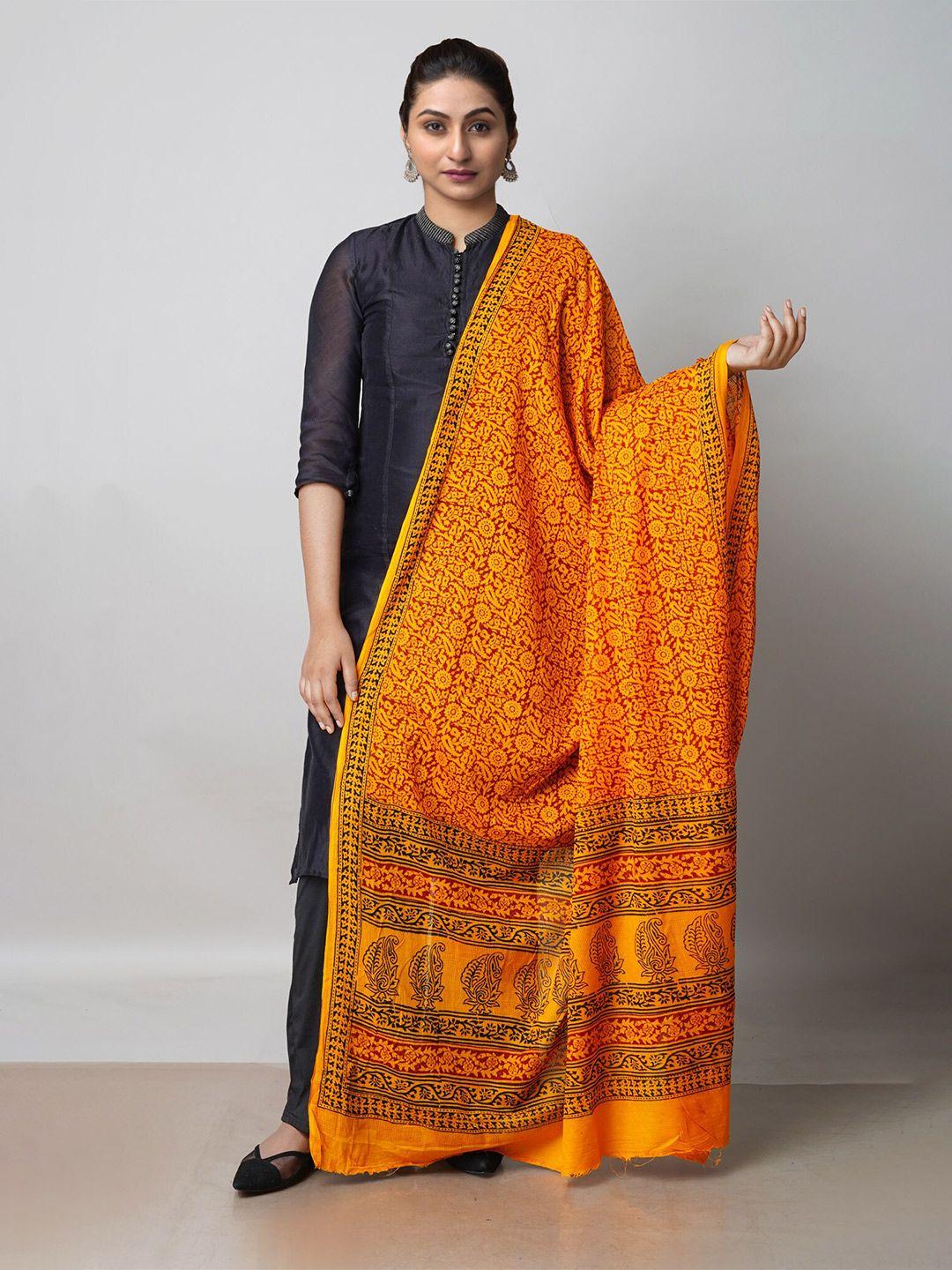 unnati-silks-yellow-&-red-ethnic-motifs-printed-pure-cotton-dupatta