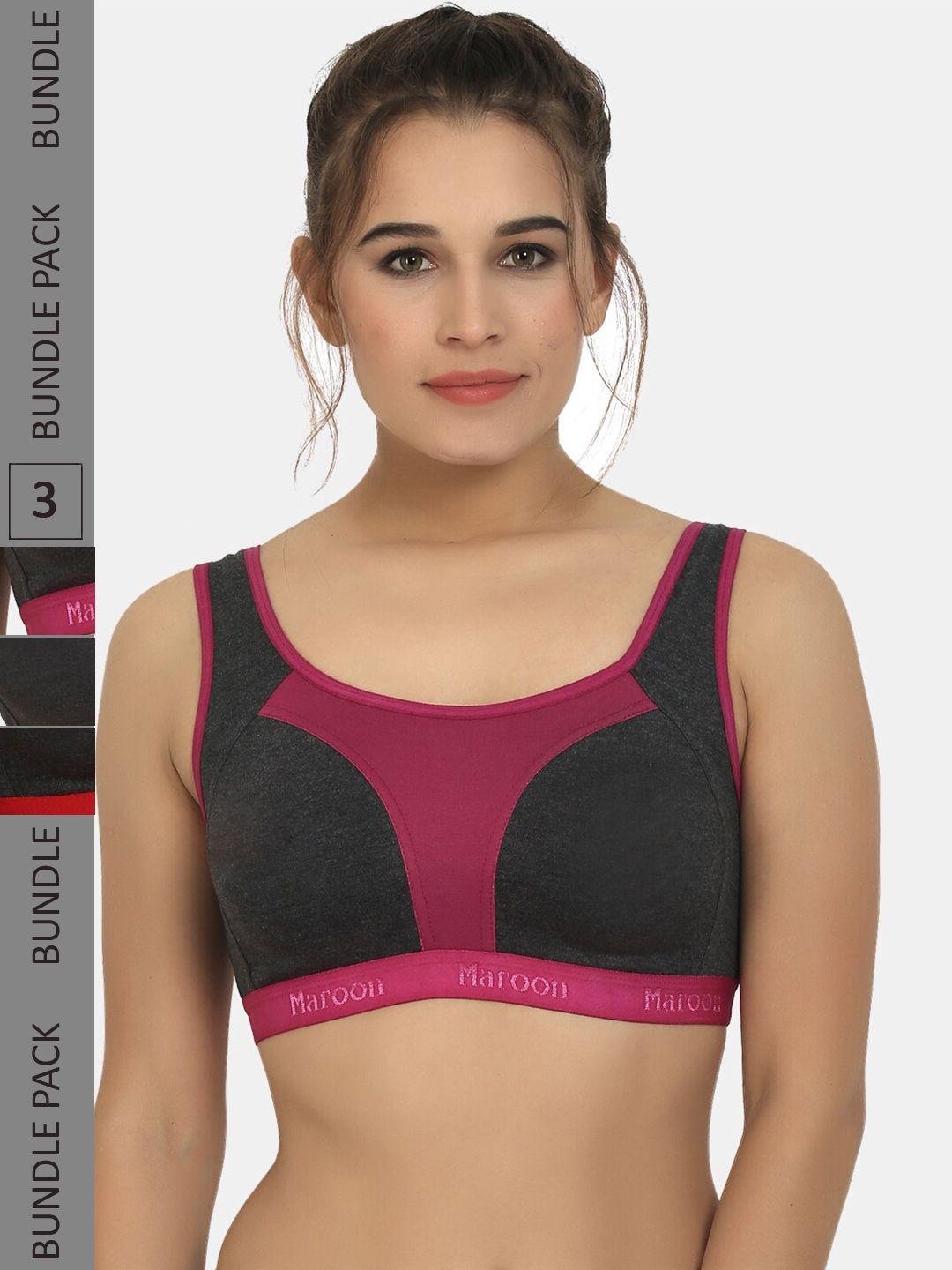 maroon-pack-of-3-seamless-cotton-full-coverage-workout-bra-with-all-day-comfort