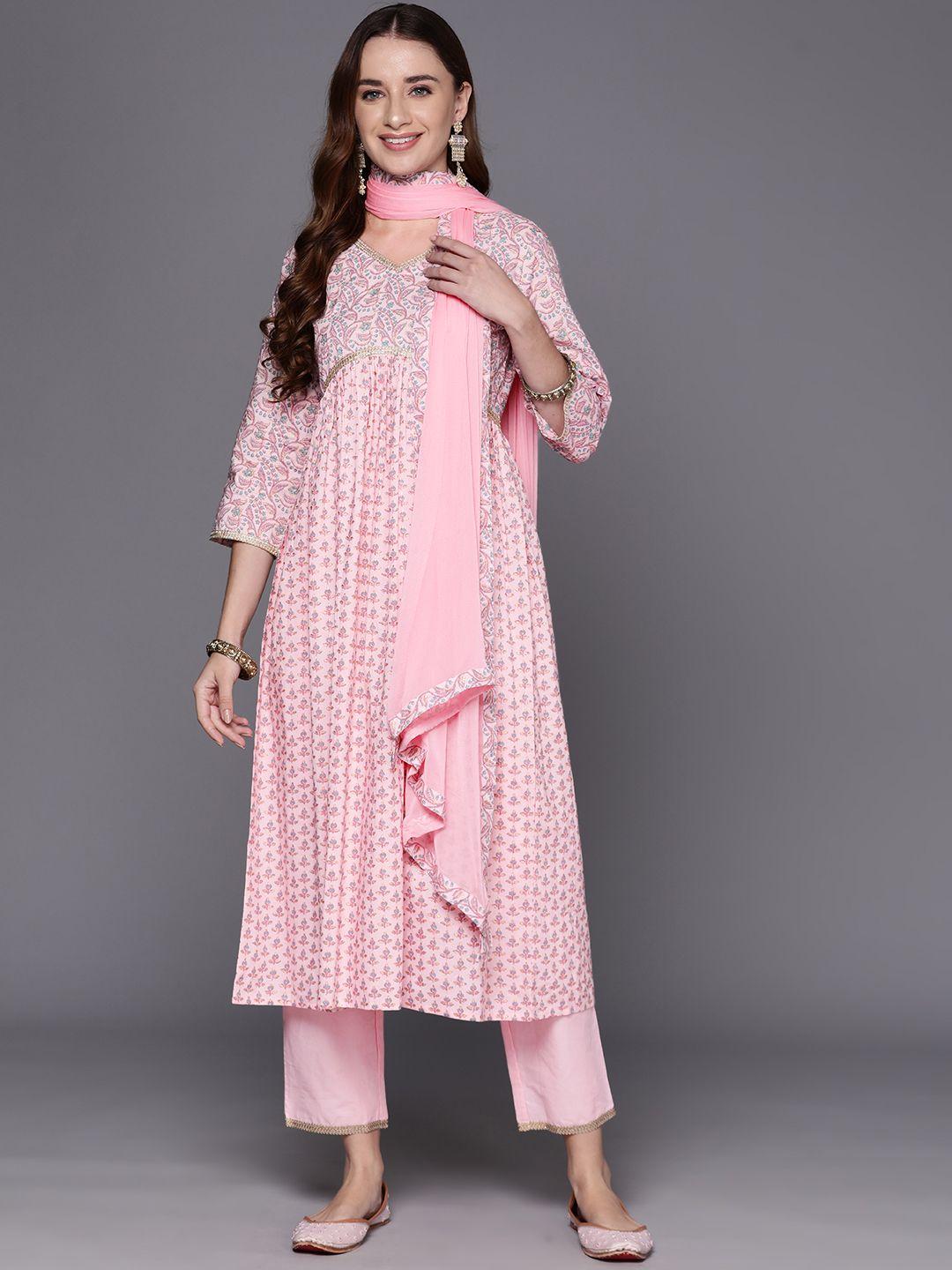 indo-era-women-floral-printed-thread-work-pure-cotton-kurta-with-trousers-&-with-dupatta