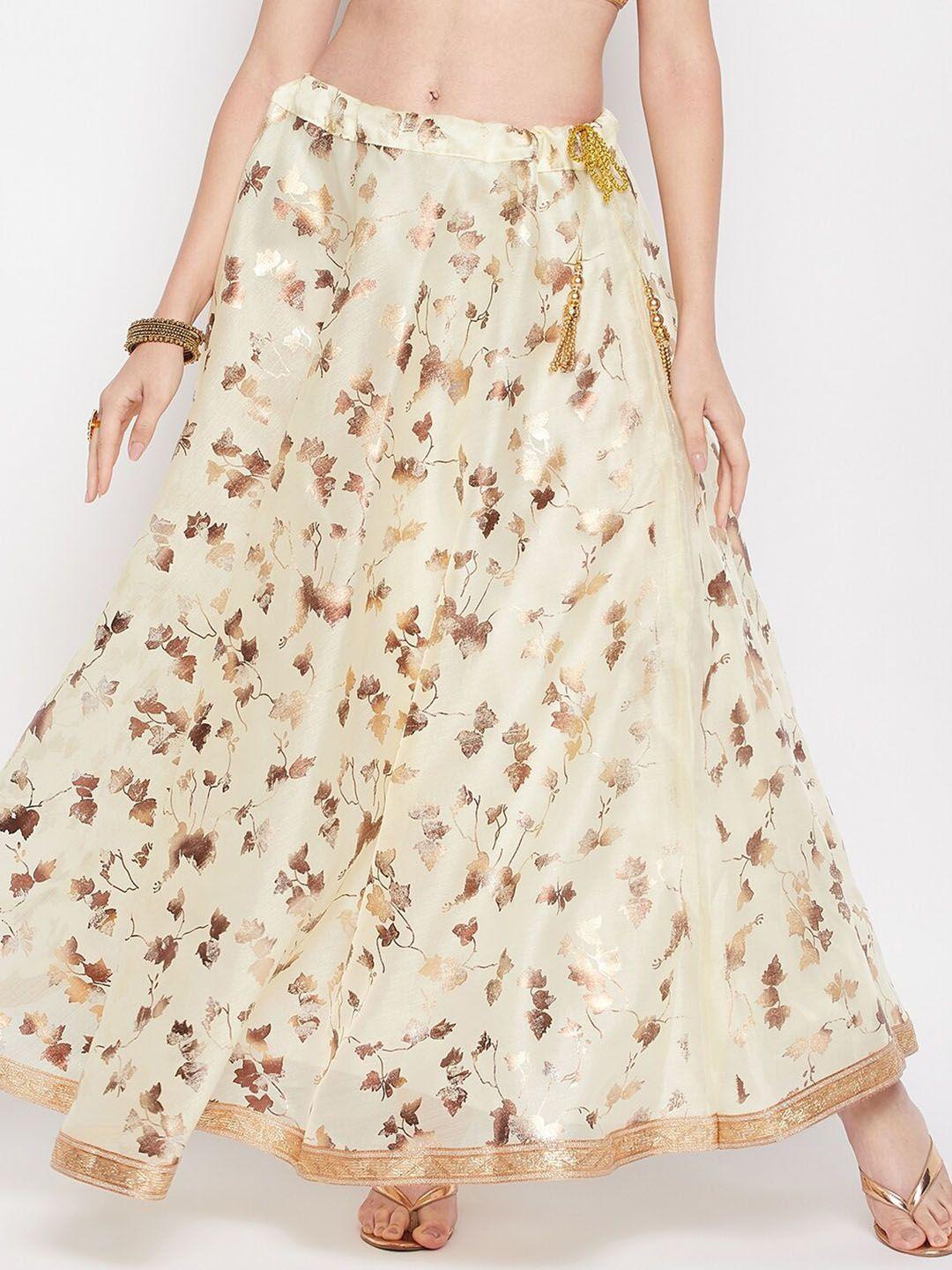 clora-creation-floral-foil-printed-organza-flared-maxi-skirt
