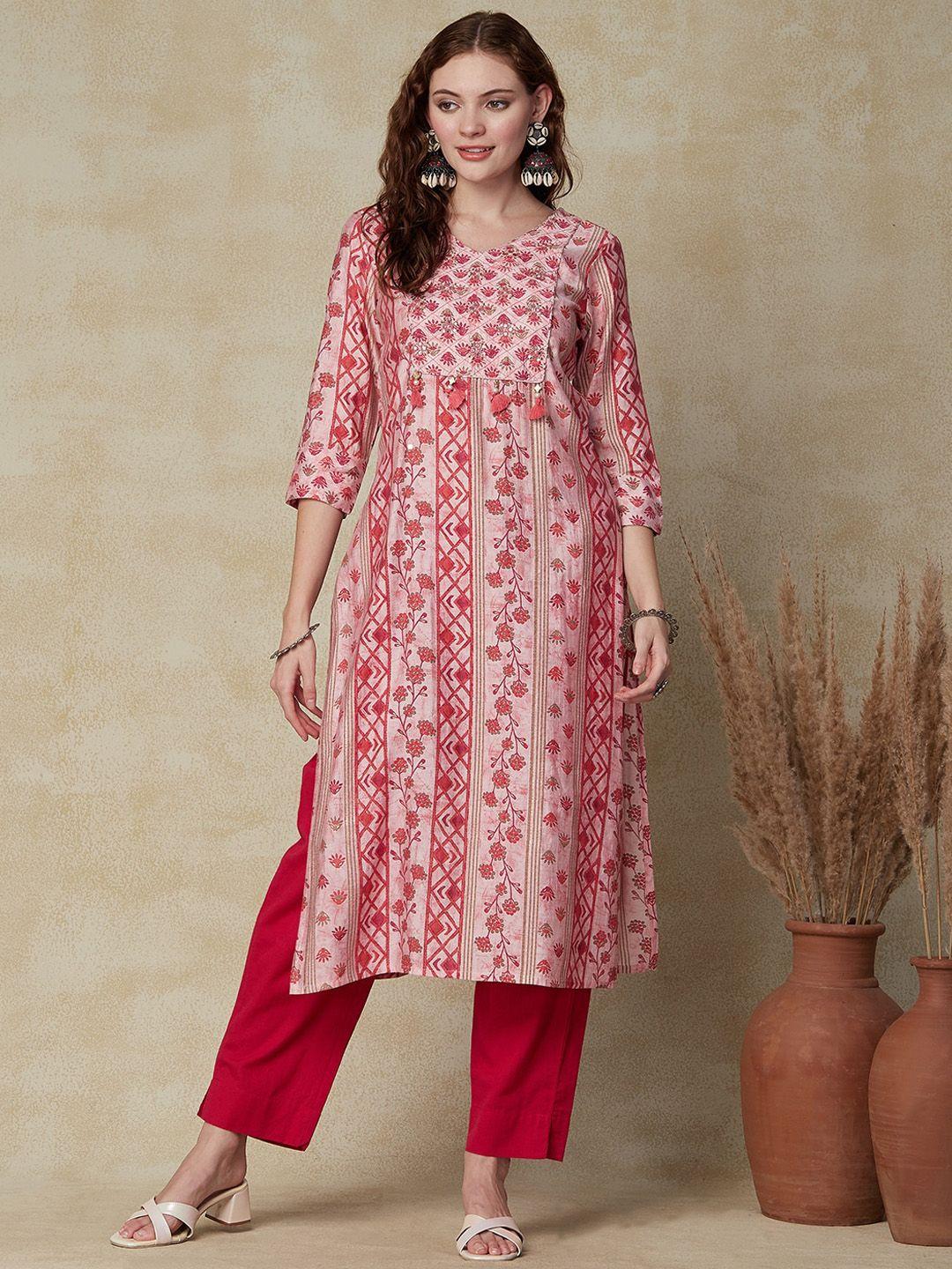 fashor-women-pink-geometric-printed-flared-sleeves-gotta-patti-kurta