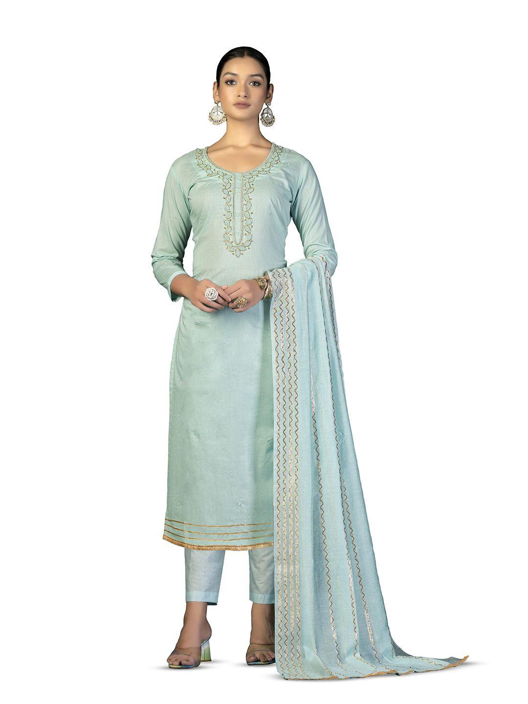 manvaa-sea-green-&-gold-toned-embroidered-unstitched-dress-material