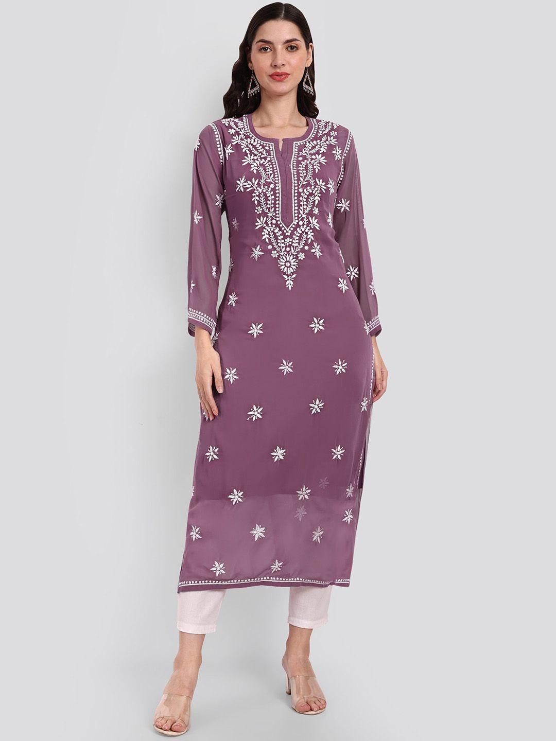 seva-chikan-women-burgundy-floral-embroidered-thread-work-floral-handloom-georgette-kurta