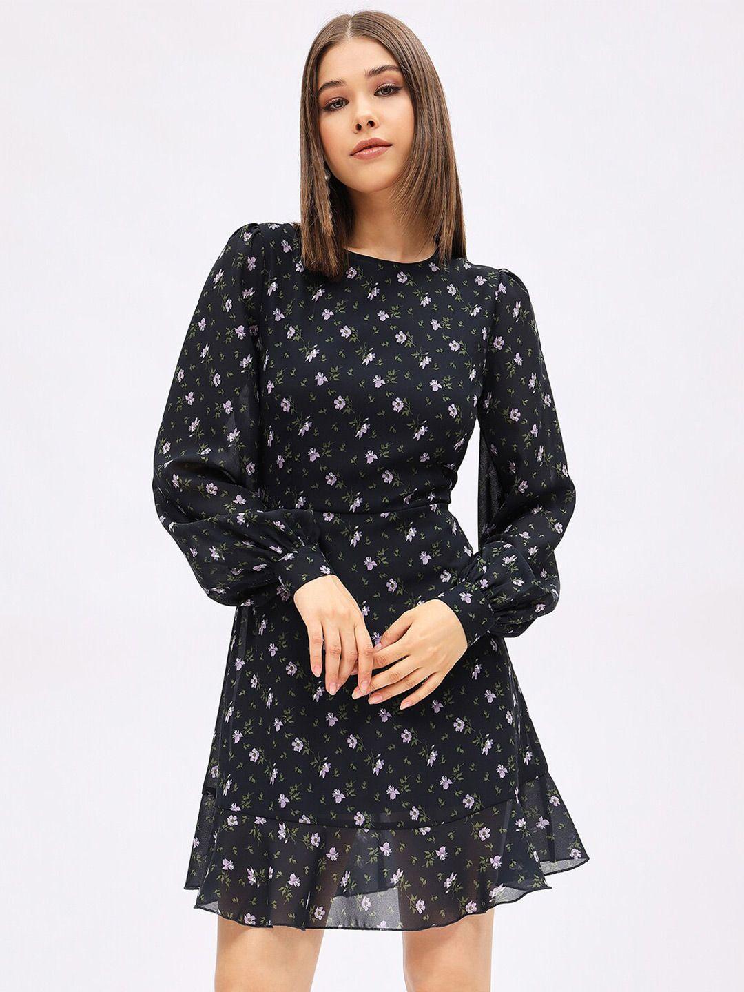 harpa-floral-print-puff-sleeves-fit-&-flare-dress
