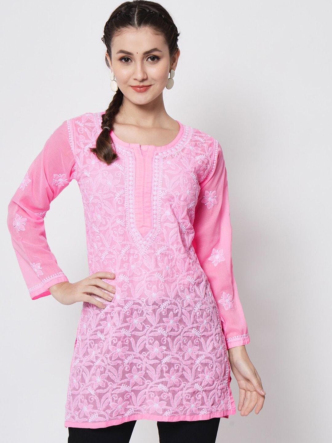 paramount-chikan-pink-ethnic-motifs-embroidered-chikankari-chikankari-kurti