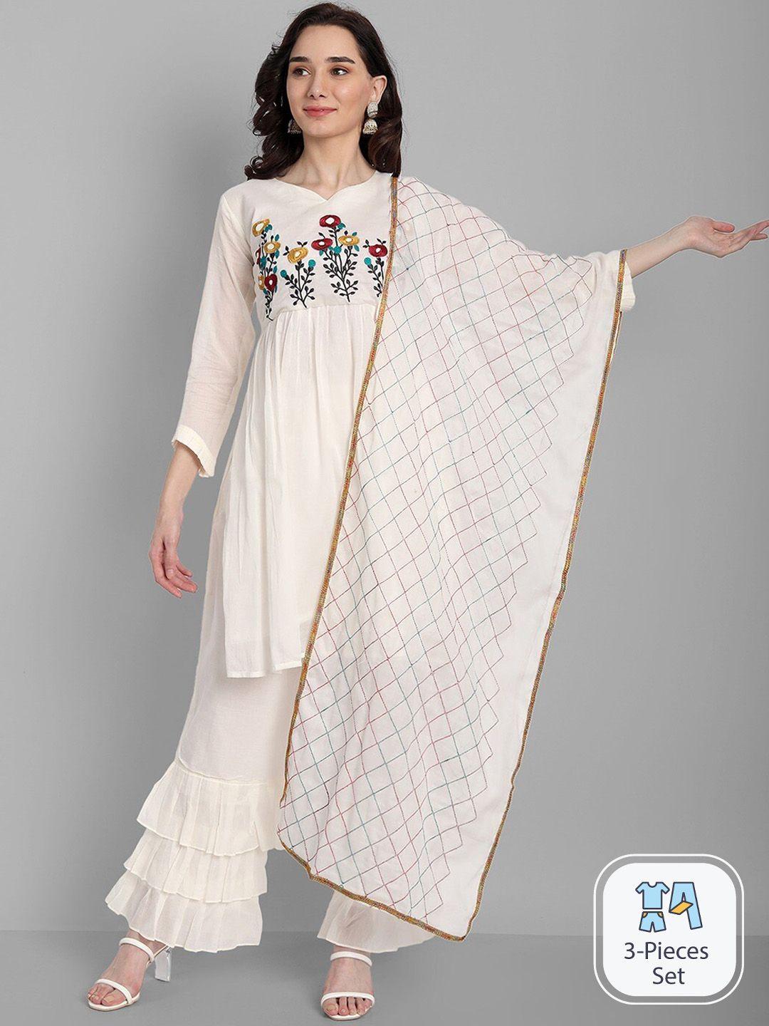 kalini-floral-embroidered-empire-thread-work-pure-cotton-kurta-with-sharara-&-dupatta