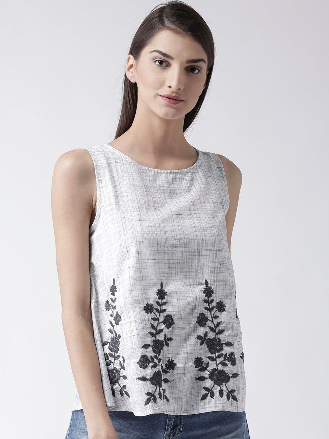 fusion-beats-grey-floral-embroidered-sleevless-regular-top