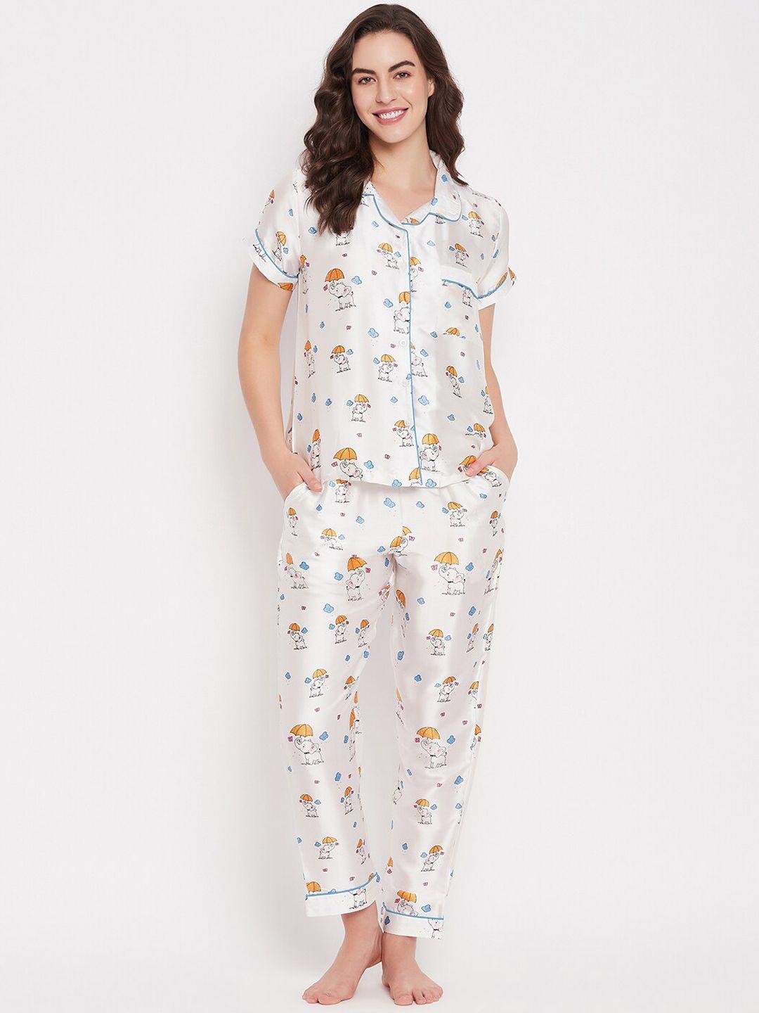 clovia-white-conversational-printed-satin-shirt-with-pyjamas