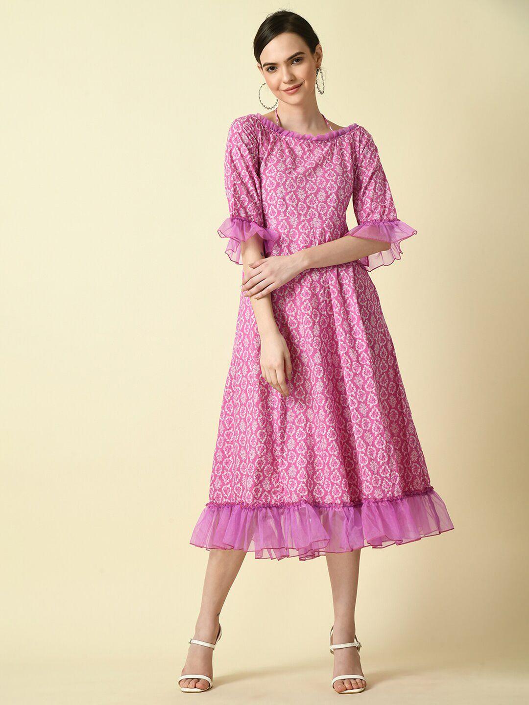 kalini-floral-printed-bell-sleeve-ruffled-cotton-midi-dress