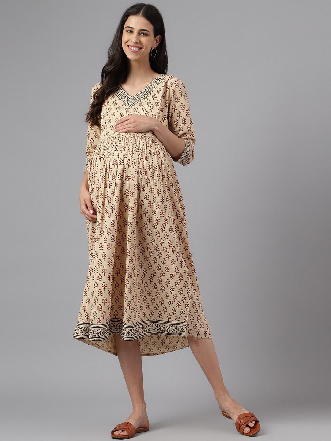 negen-ethnic-motifs-printed-maternity-pleated-cotton-a-line-midi-dress