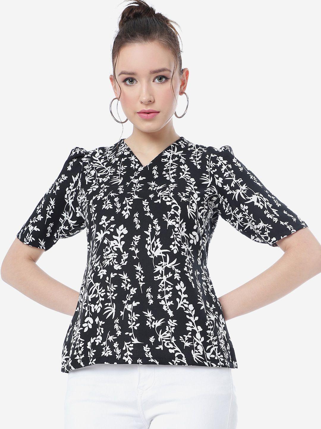 clemira-floral-printed-v-neck-puff-sleeve-crepe-top