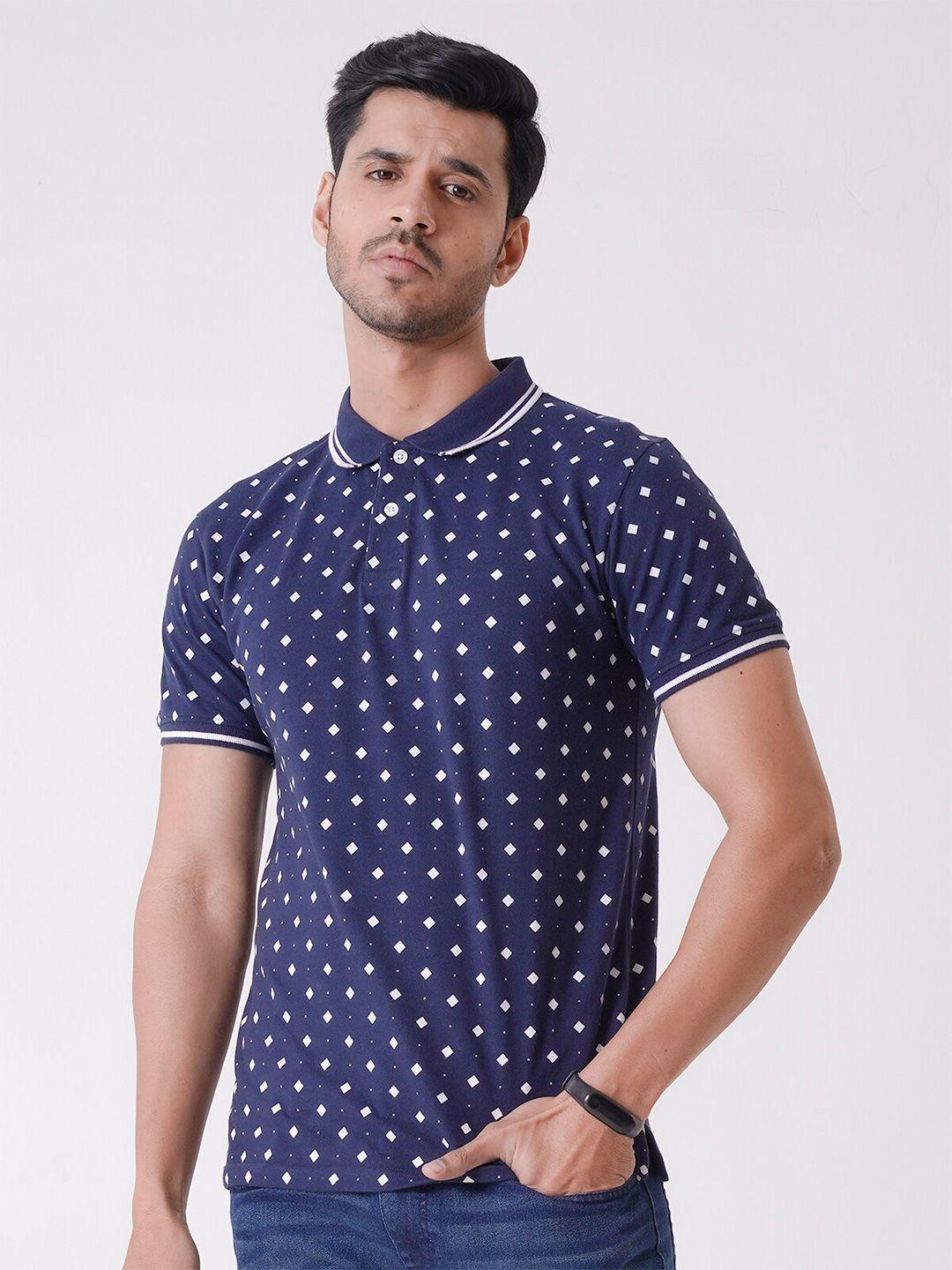 urbanmark-polka-dot-printed-polo-collar-casual-t-shirt