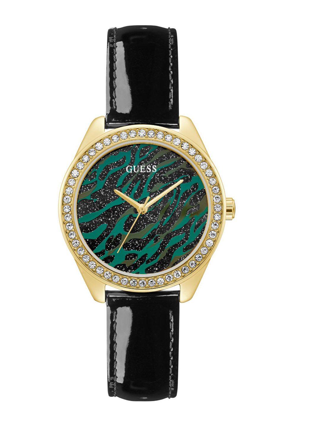 guess-women-embellished-dial-&-leather-straps-analogue-watch-gw0110l1