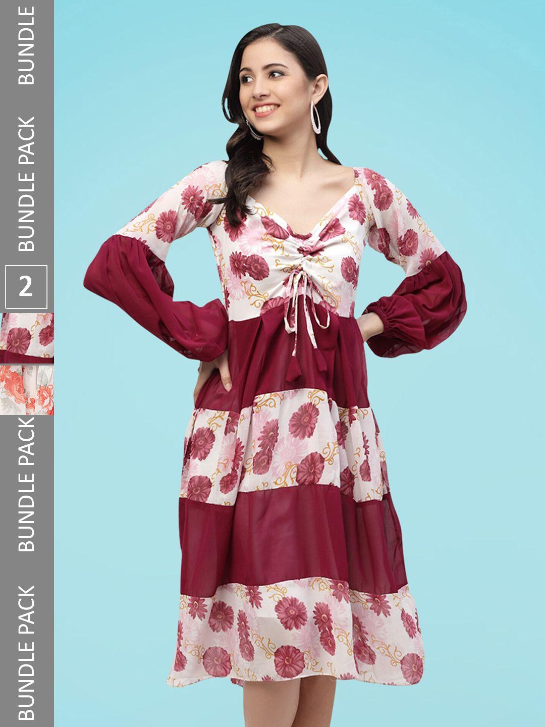 miss-ayse-pack-of-2-floral-printed-gathered-tiered-georgette-fit-&-flare-dress