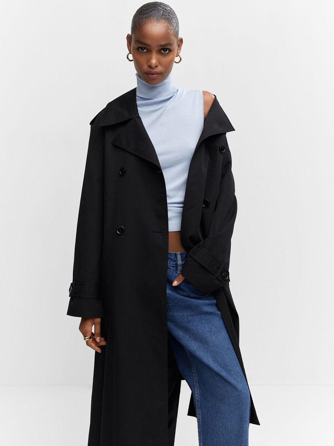 mango-women-solid-double-breasted-longline-trench-coat