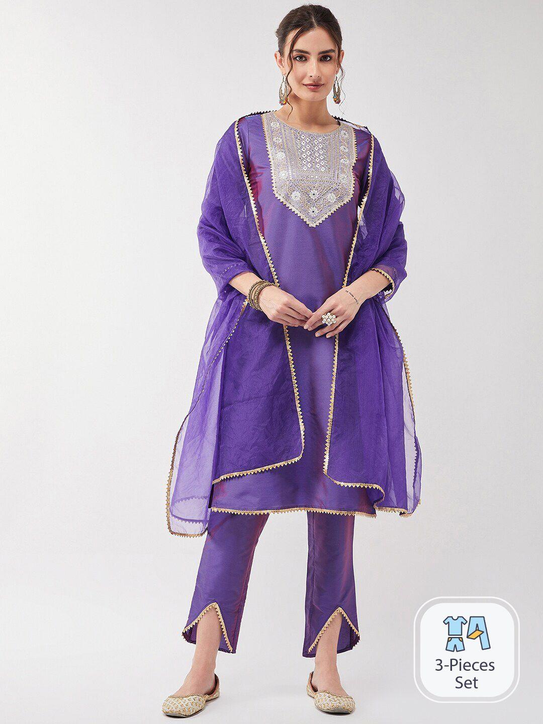 pannkh-ethnic-motifs-yoke-design-regular-gotta-patti-kurta-with-trousers-&-with-dupatta