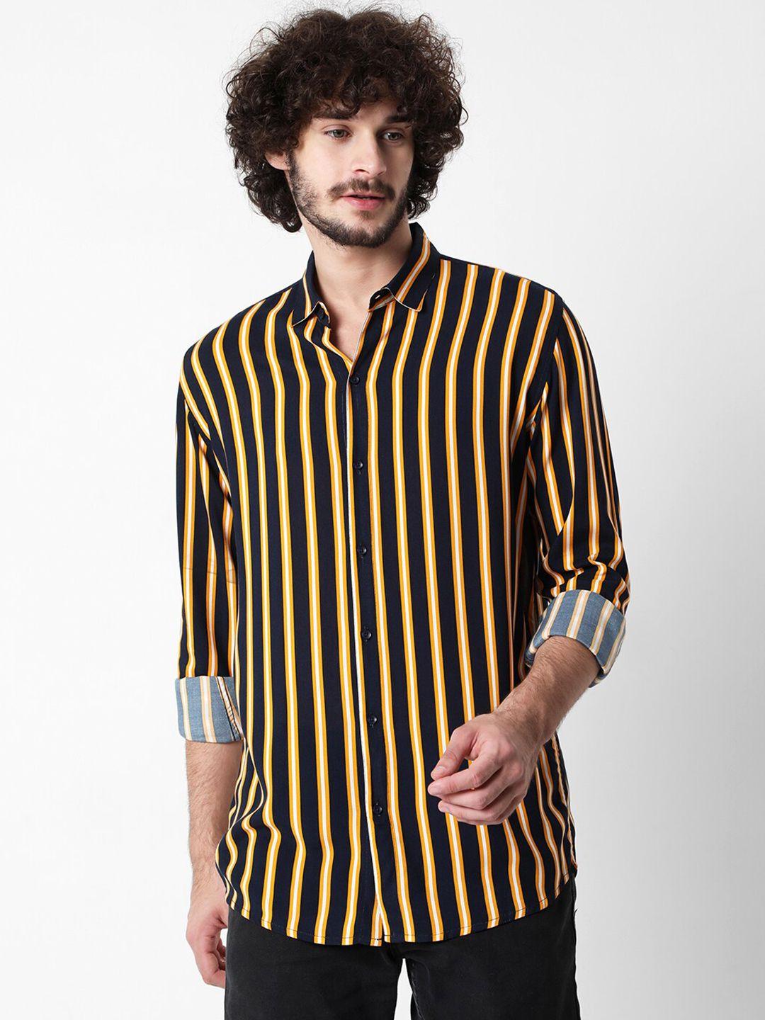 7shores-men-multicoloured-classic-opaque-striped-casual-shirt