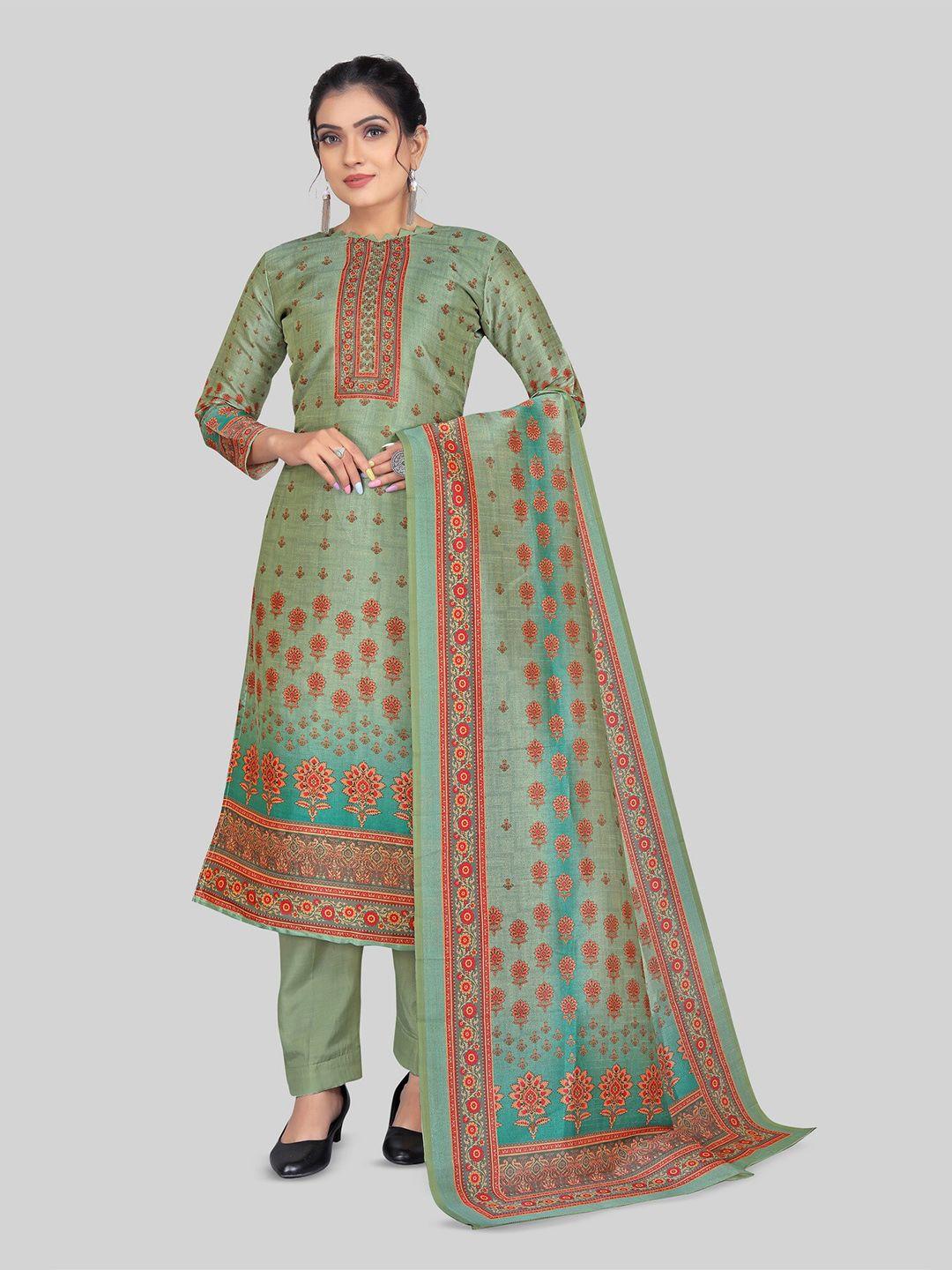tavas-green-&-red-printed-art-silk-unstitched-dress-material