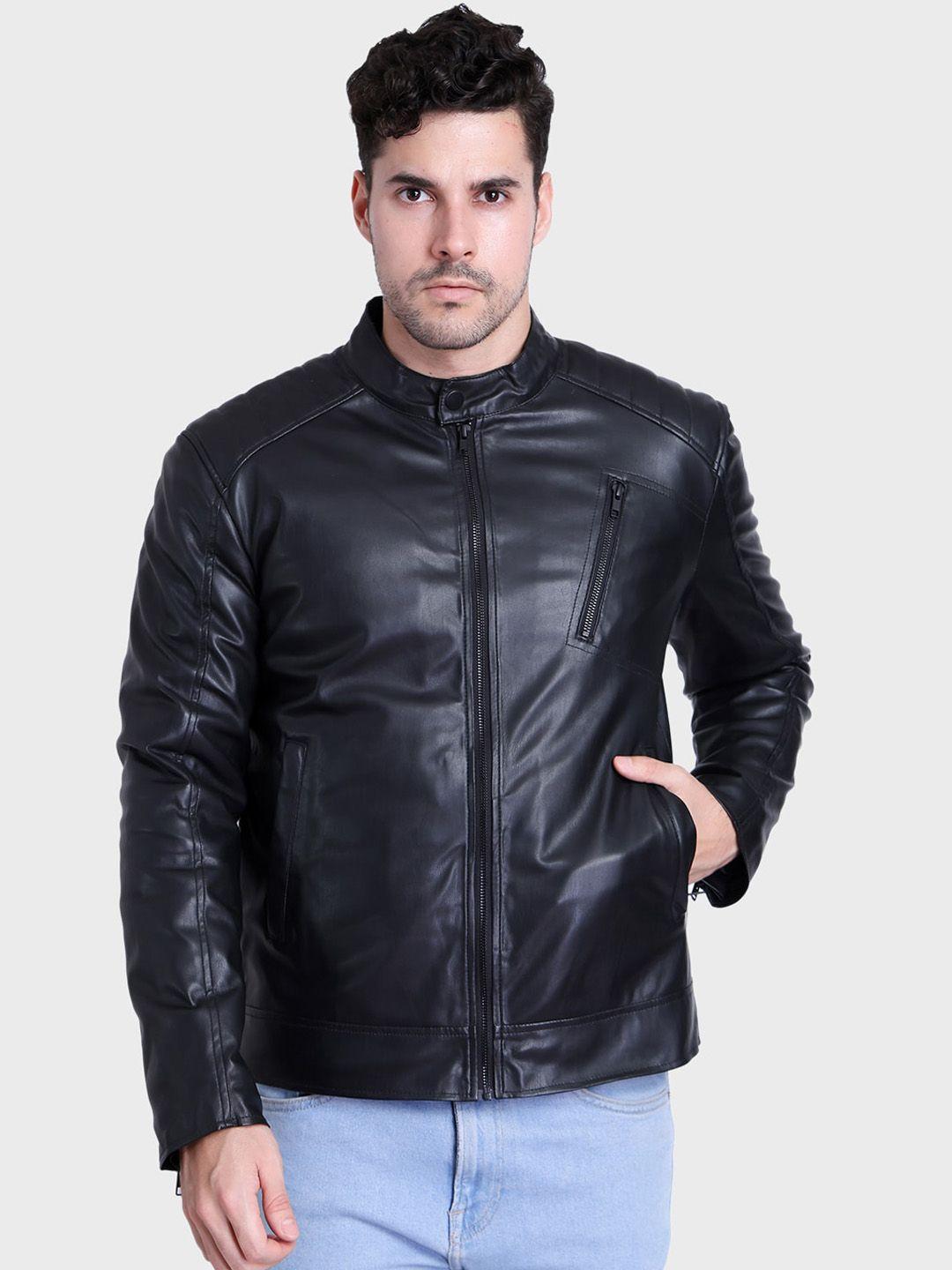 justanned-zip-detailed-stand-collar-biker-jacket