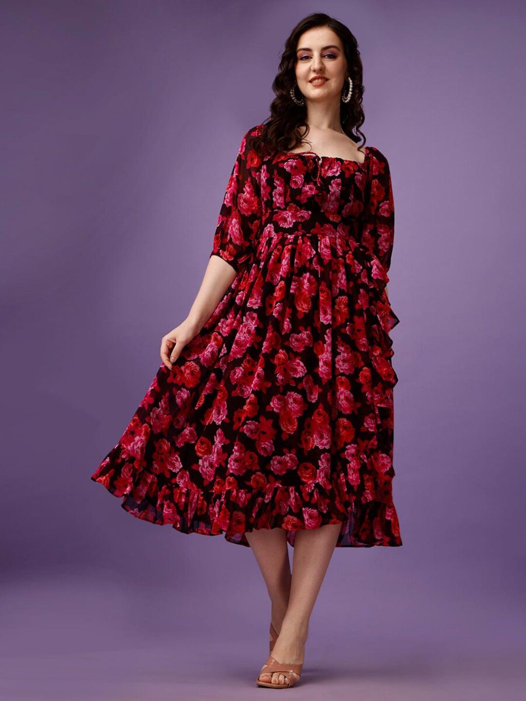 fashion2wear-floral-printed-puff-sleeves-georgette-fit-&-flare-tulip-midi-dress