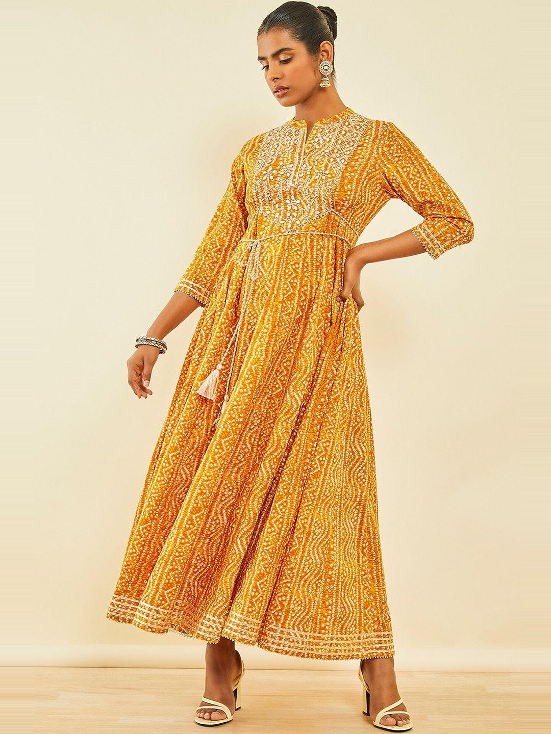 soch-bandhani-printed-mirror-work-pleated-maxi-ethnic-dress