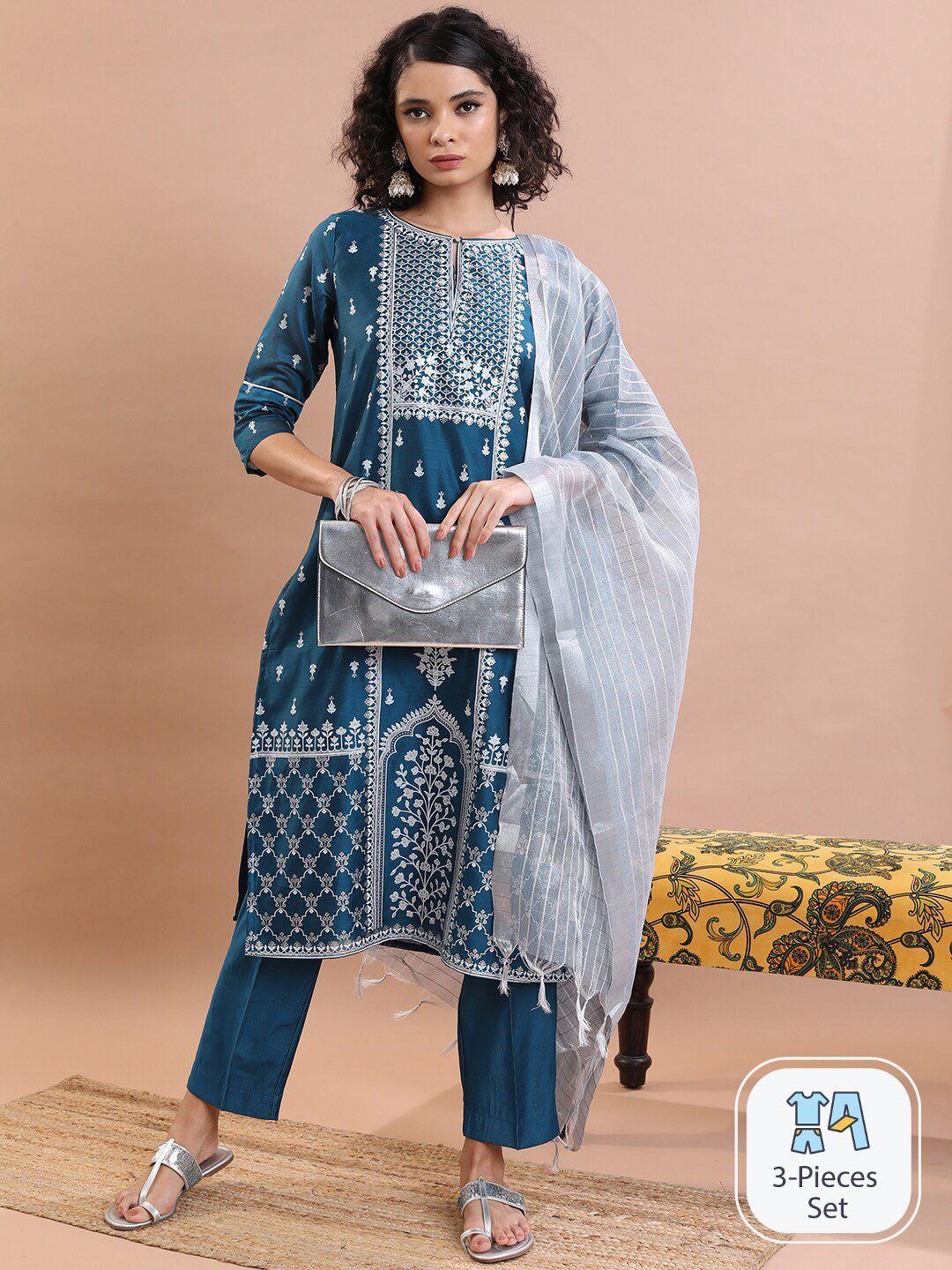 vishudh-ethnic-motifs-printed-straight-kurta-&-trousers-with-dupatta