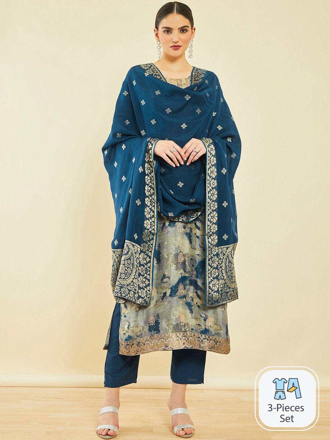 soch-printed-beads-and-stones-kurta-with-trousers-&-dupatta
