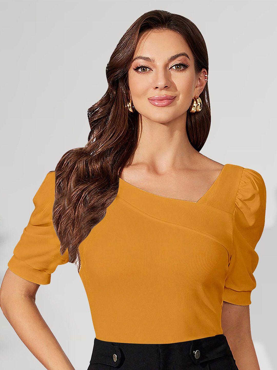 dream-beauty-fashion-asymmetric-neck-puffed-sleeves-ribbed-top