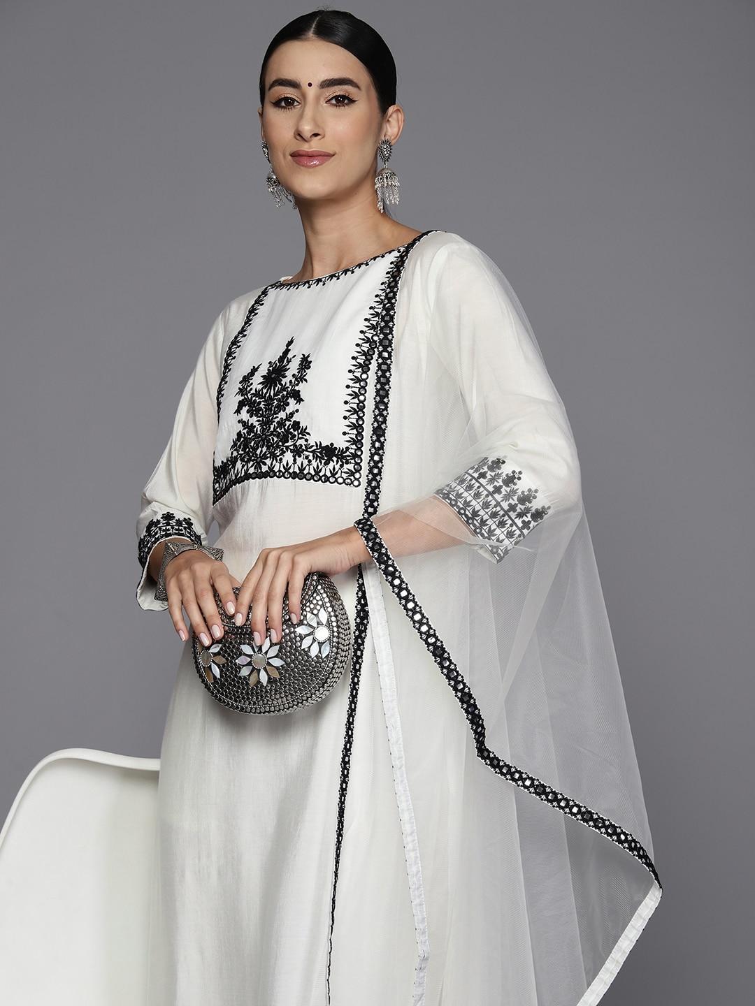 indo-era-women-floral-embroidered-regular-thread-work-kurta-with-trousers-&-dupatta