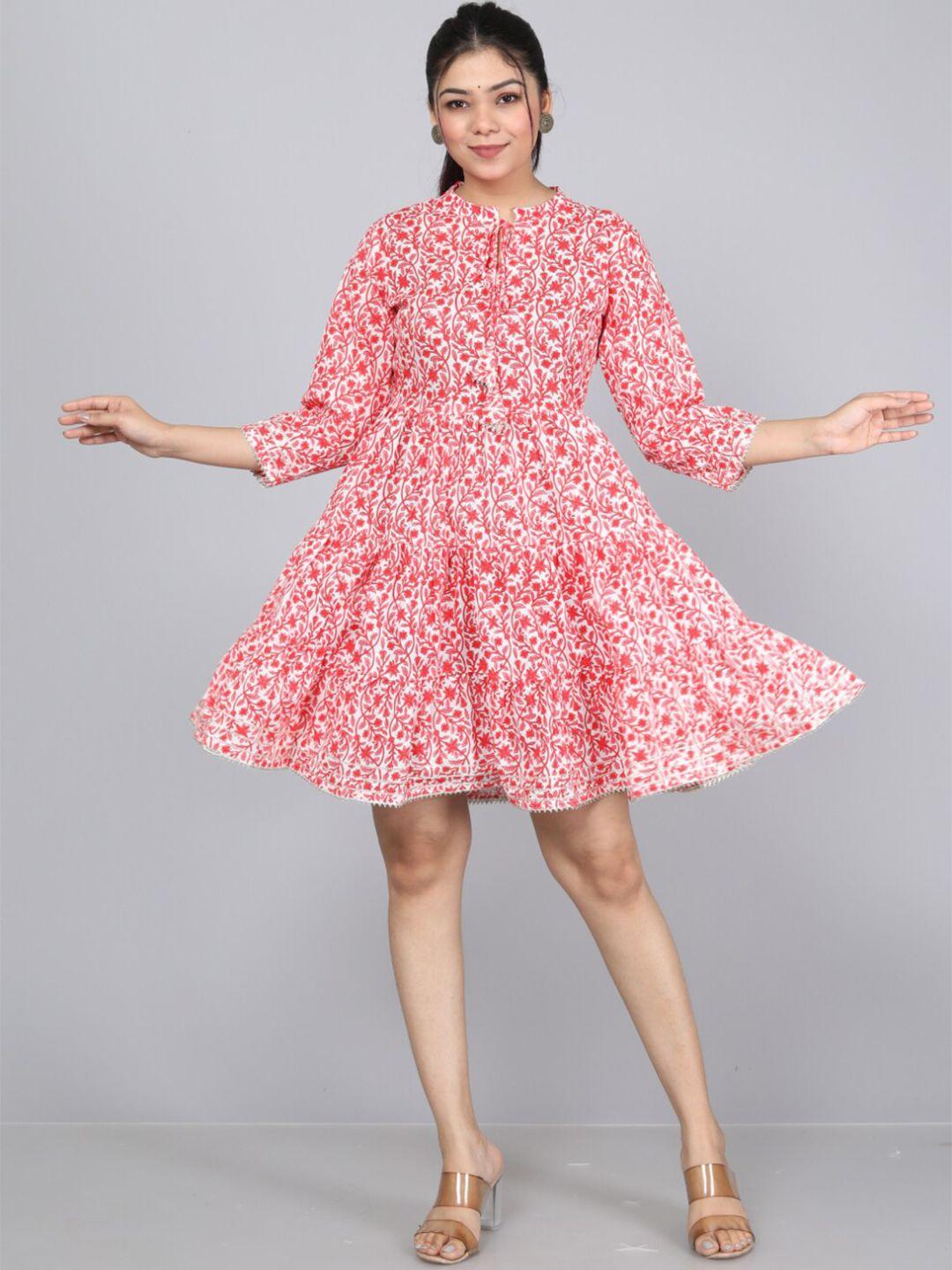 kalini-floral-printed-tie-up-neck-cotton-fit-&-flare-dress