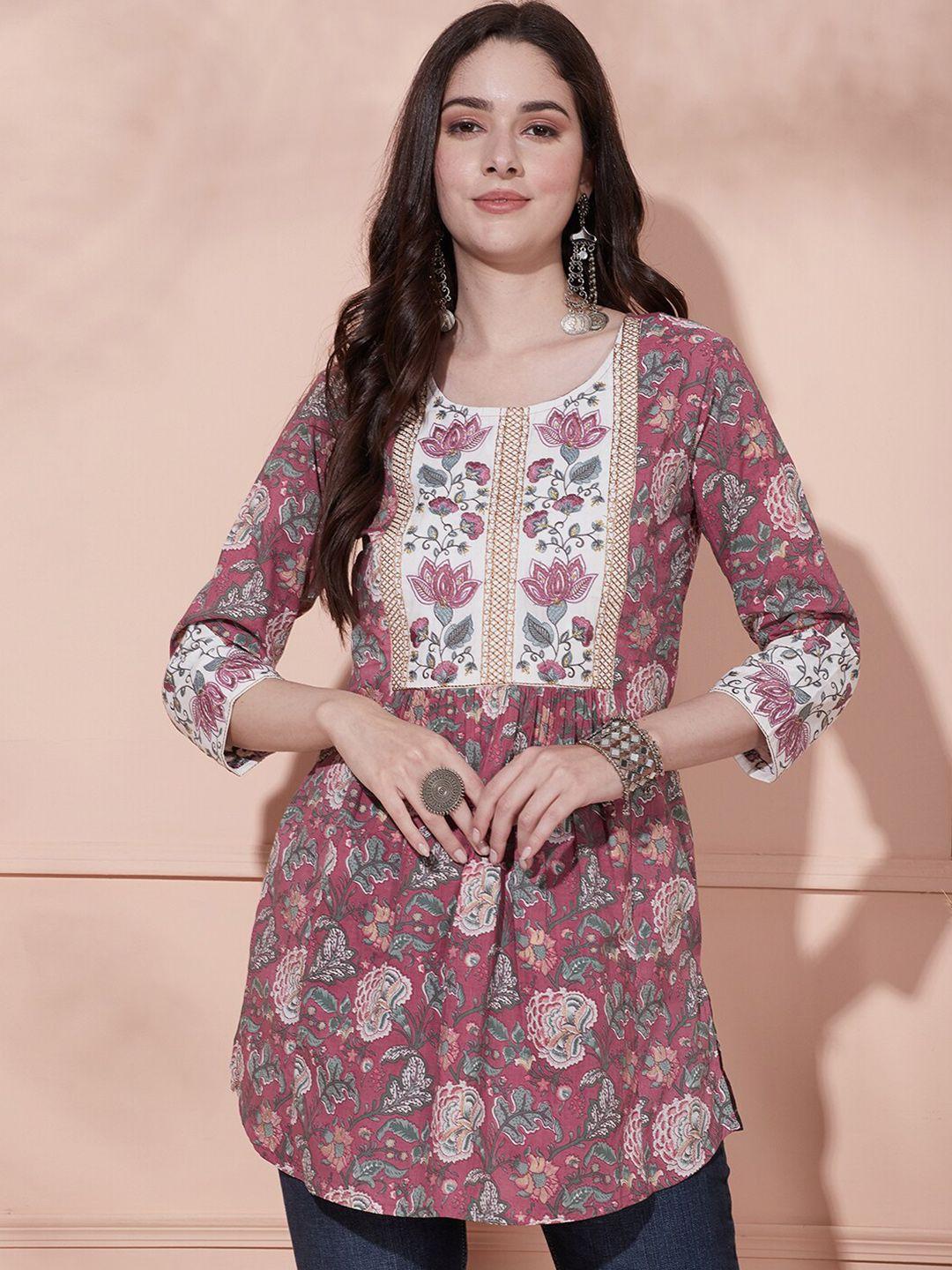 fashor-floral-printed-pure-cotton-pleated-a-line-kurti