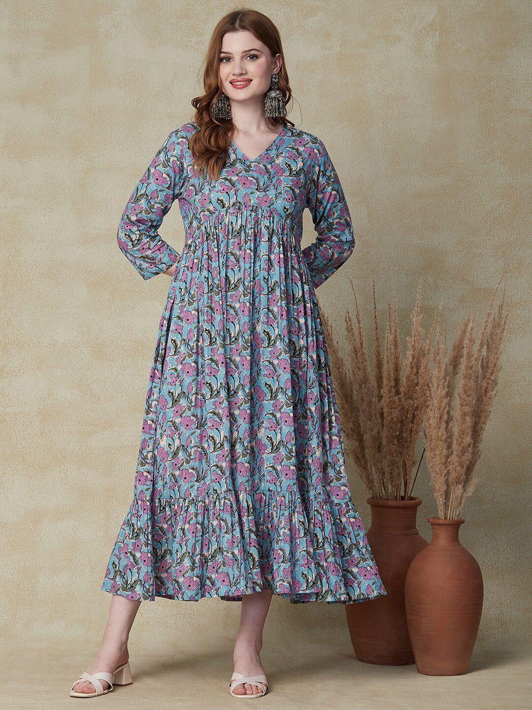 fashor-floral-printed-empire-midi-cotton-ethnic-dress