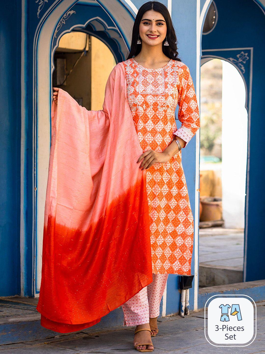 misbis-geometric-printed-thread-work-pure-cotton-kurta-with-trousers-&-with-dupatta