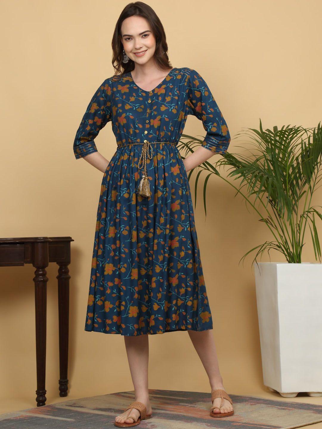 kalini-floral-printed-fit-and-flare-midi-ethnic-dress