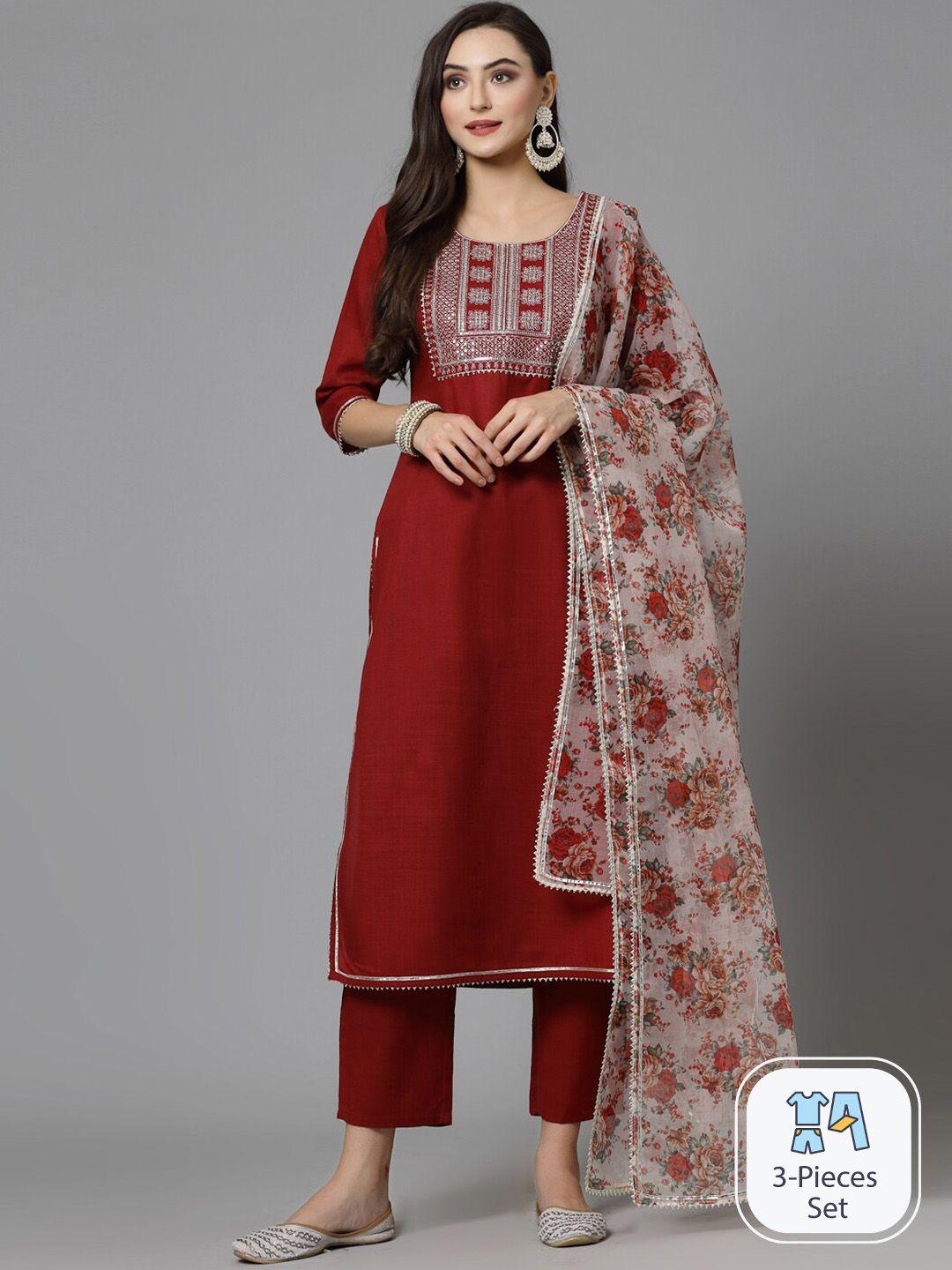 stylum-ethnic-motifs-yoke-design-sequinned-kurta-with-trousers-&-with-dupatta