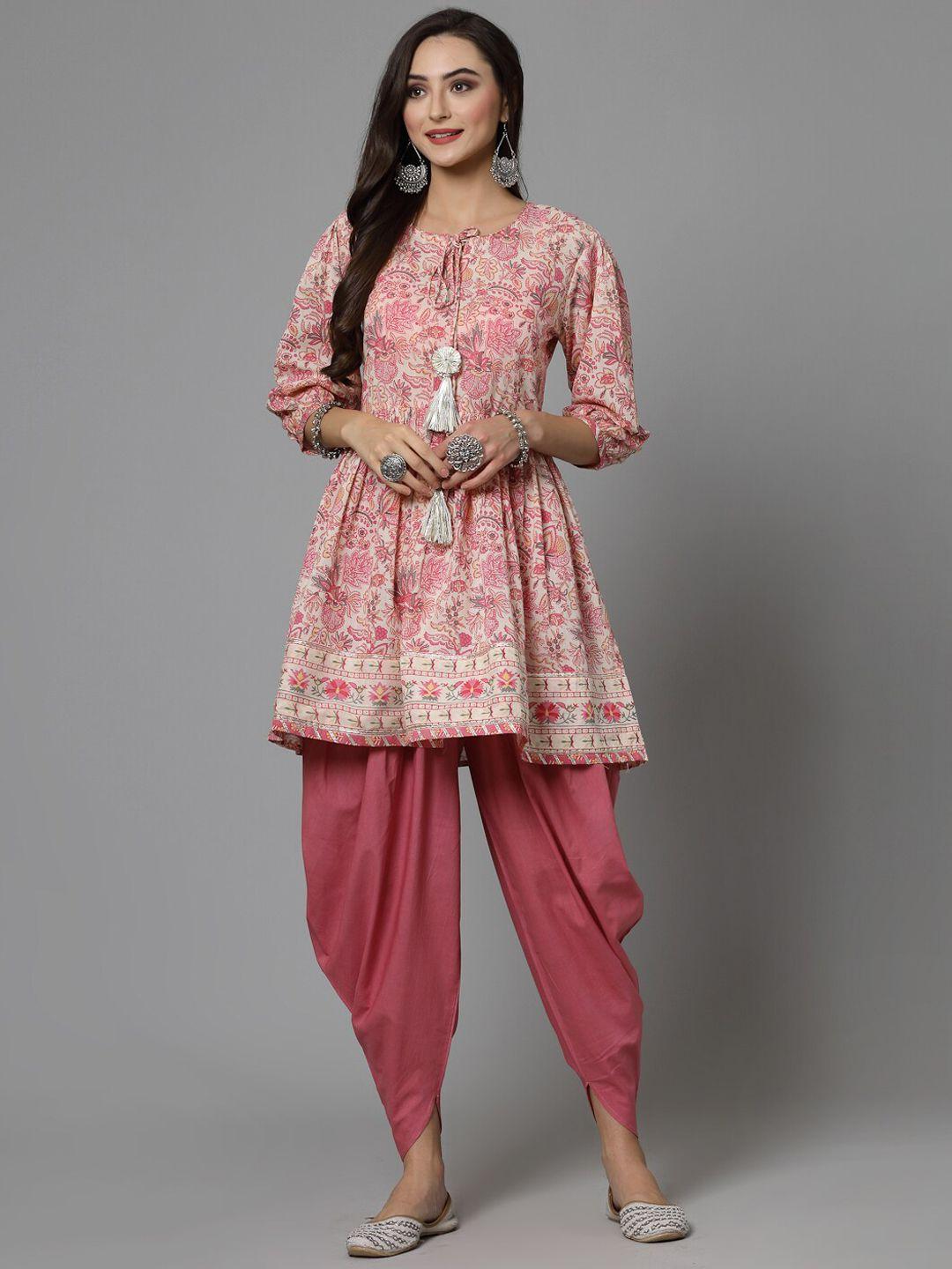 stylum-floral-printed-gotta-patti-pure-cotton-kurti-with-dhoti-pants