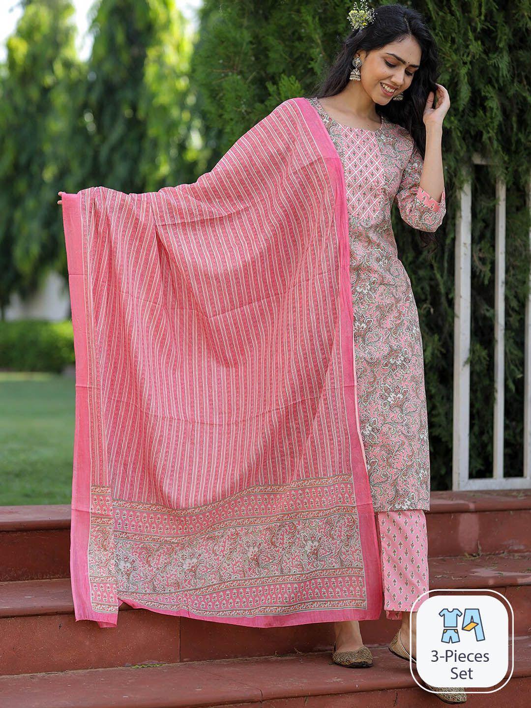 kalini-floral-printed-gotta-patti-pure-cotton-straight-kurta-&-trousers-with-dupatta