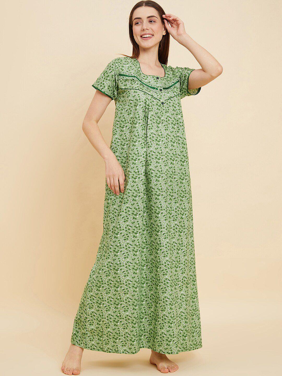 sweet-dreams-green-floral-printed-pure-cotton-maxi-nightdress